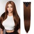 24" Straight Hair Extensions 7 Pieces Synthetic Double Weft Light Golden Brown