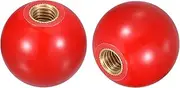 sourcing map 2Pcs Threaded Ball Knobs, M6 Female Thread Thermoset Ball Knob 20mm Dia Round Operation Handles with Copper Insert for Machine Lever Handle, Red