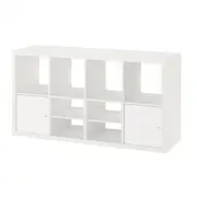 KALLAX shelving unit, with 2 doors/with 2 shelf inserts white, 147x77 cm