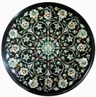 20" Black Marble round corner side Table Top Inlay Handmade Pietra Dura Work