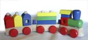 NEW CHARL'S Colourful Wooden Construction Train - 2 Carriages & 14 Wooden Blocks