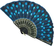 [RYEPOLNIX] Folding Fans Handheld Handmade Fan Summer Handheld Folding Fans Stylish Fan Hand Fans for Fabric Hand Fan Vintage Folding Hand Fan Sequin Fan Purple Embroidered The Fabric Miss/186 (Color :/135(Sky bl