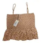 Lucca LA Crop Sunflower Peplum Tank Top Smocked Spaghetti Strap Peach Women's XS