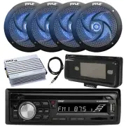 Pyle Marine CD Radio, Amplifier, Cover, Antenna, 4x 8" 320W Blue LED Speakers