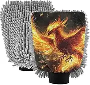 XYMZR Phoenix Fire Black Absorbent Microfiber Car Wash Mitt, Funny Cute Anime Scratch Free for Cars Cleaning, Home Cleaning Mitts, 2 Pack, 10.24” L x 7.09” W