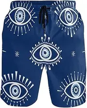 [GuoChe] Men's Beach Shorts Evil Eye Magic Navy Blue Quick Dry Beachwear Beach Swim Shorts Mesh Lining