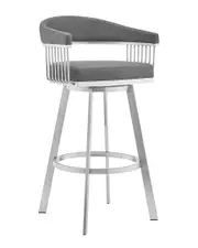 Armen Living Bronson 25" Grey Faux Leather And Brushed Stainless Steel Swivel Bar Stool