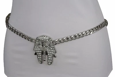 Women Belt Fashion Silver Metal Chain Hip Waist Waistband Pharaoh Buckle XS S M