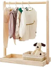 Toomieukidy Baby Clothing Rack for Toddler, Pets Clothes Rack with Storage Box & Hanging Rod for Dogs Cats, Wooden Baby Shower Clothes Closet Rack for Nursery Room, Natural