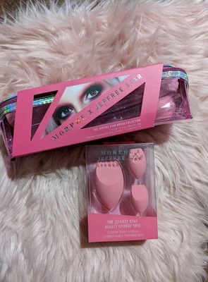 Morphe X Jeffree Star 7 Custom Eye Face Brushes W Bag and Makeup Sponge Set New