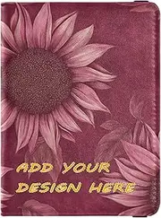 [miaozhen] custom Leather Passport Card Holder Cover Combo Art Sunflower Burgundy personalized Travel Documents Organizer Protector Passport Holder Combo with Vaccine Card Slot Waterproof, art Sunflower Burgundy