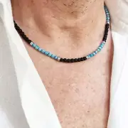 Necklace IN Turquoise And Stone Lava Stainless Steel Choker Nugget Men's Women's