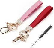 Paifeancodill Leather Keychain Wristlet,2Pcs Leather car Keychain Key Ring Lanyard Accessories,Rhinestone Inlaid Alloy Car Key Chain,360°Rotatable Wrist Fob Keychain Holder,Car Key Chain Cover