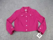 NEW Anne Klein Top Shirt Womens 4 Pink White Fuchsia Crop Button Front Shacket