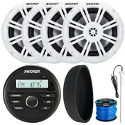 Kicker 46KMC2 Marine AUX Receiver, Cover, 4x 6.5" 150W Speakers, Wire, Antenna