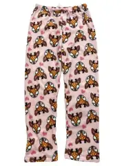 Womens Plush Pink Reindeer Christmas Holiday Sleep Pants Pajama Bottoms
