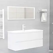 High Gloss White Bathroom Vanity Furniture Set: Engineered Wood Sink Cabinet, Ceramic Basin & Mirror - Modern Wall Mounted Console, Floating Storage Solution