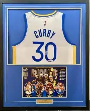 STEPHEN CURRY Signed Jersey NBA Golden State Warriors +ChampionsPrint Framed JSA