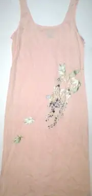 NWT S New Designer Natori Peach Womens Blush Flowers Embroider Cotton Night Gown