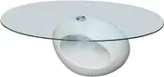 Coffee Table with Oval Glass Top High Gloss White Modern Furniture Living Room