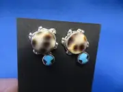 ZUNI American Indian Pueblo Silver Turquoise Shell Turtle Earrings K. Qualo