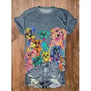 Women's T Shirt Graphic Animal Dog Vintage Stylish Classic Short Sleeve Crew Neck Round Neck Regular Tops Daily Weekend Print White Navy Blue Green Light Blue