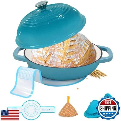 Enameled Cast Iron Dutch Oven with Lid,11" Bread Pan Baking Kit,6 Quart Ename