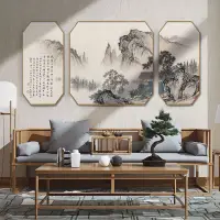 在飛比找樂天市場購物網優惠-新中式裝飾畫中國風三聯畫客廳沙發背景墻掛畫古風禪意八邊形壁畫