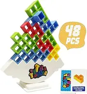 Brzmio Fun and Educational Tetra Tower Stacking Blocks Balance Game, Perfect for Kids, Adult, Family Board Games, Parties and Travel Adventures (48 PCS)