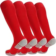 [Ultrafun] 4 Pairs Soccer Socks Cushioned Knee High Team Sports Football Socks for Men Youth Kids