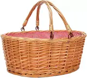 Wicker Picnic Basket with Double Folding Handles, Natural Large Willow Hamper Em