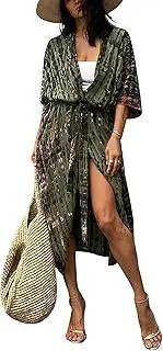 [KEOYA] Women's Beach Cover Ups Open Front Tie Dye Maxi Cardigan Kimono Swimsuit with Belts