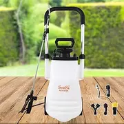 Seesa 12L Sprayer Lawn and Garden Wheeled Pump Compression Sprayer with Pressure Relief Valve and 5 Nozzles, Labor-Saving Wheel Design Powered Cart