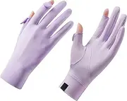 [TINAYAUE] Women Ice Silk Cycling Gloves Breathable 2 Fingerless Touch Screen Non-Slip Thin Sport Gloves for Summer Outdoor Riding Hiking Running (Purple)