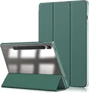 [Xuanbeier] Case for Samsung Galaxy Tab S9 11 inch 2023 Case,Slim Drop Protection Tri-Fold Cover with Hard Shell Transparent Back and S Pen Holder Stand Smart Cover with Auto Wake/Sleep,Dark Green