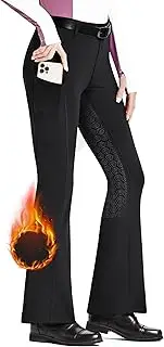 [FitsT4 Sports] Women's Fleece Lined Bootcut Horse Riding Pants Winter Full Seat Riding Tights with Pockets Equestrian Breeches