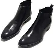 [Generic] Burnished Chelsea Boot for Men Ankle Boot Pull On Business Solid ColorsGenuine Leather Waterproof Block Heel Pointed Toe Men's Leather Shoes