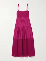 [Ulla Johnson] Ulla Johnson - Isadore Broderie Anglaise Cotton-voile Midi Dress - Fuchsia - US0 US 0 Pink