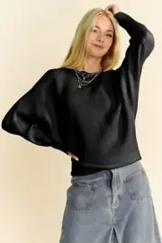 Chic Batwing Sleeve Round Neck Sweater by Davi & Dani
