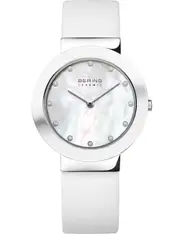 Bering 11435-604 Mother Of Pearl Dial White Leather Womens Watch