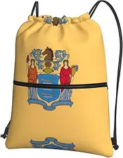 EdWal Flag Of New Jersey Print Drawstring Backpack Gym Bags Sports Bags With Zipper Pocket For Travel Swimming Beach, Black, One Size