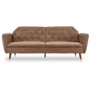 3 Seater Sofa Bed Lounge Futon Couch Modular Furniture Home Faux Velvet Fabric Brown