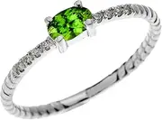 [Dainty and Elegant Gold Rings] Dainty 10k White Gold Diamond and Solitaire Oval Peridot Rope Design Stackable/Proposal Ring