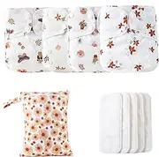 Arrovarp Reusable Cloth Diapers - Adjustable Washable Cloth Baby Diapers - 4X Absorbent Liners with 4 Inserts & 1 Wet Bag, Waterproof Cover for Toddler Boys Girls