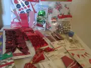 Christmas Decorating Crafting 140+ Lot Bows Sequins Bells Jingle Candles Paper