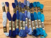 DMC 6 Strand Embroidery Floss Cotton Blue Threads 12 Skeins