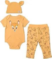 [Disney] Mickey Mouse Minnie Mouse Lion King Winnie The Pooh Baby Bodysuit Pants and Hat 3 Piece Outfit Set Newborn to Infant