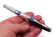 Alma Mater Fountain Pen Solid 925 Silver Navy Blue Cap M Nib Black Ink Cartridge