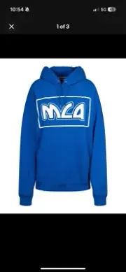MCQ By Alexander McQueen Mens Blue Chest Logo Pullover Hoodie Size M Authentic