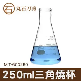 MIT-GCD250 錐形瓶瓶底燒杯 三角燒杯 50ML 教學化工 高硼硅 三角錐 低熱膨脹係數 200℃ 實驗教學化工 玻璃加厚款 丸石刀剪